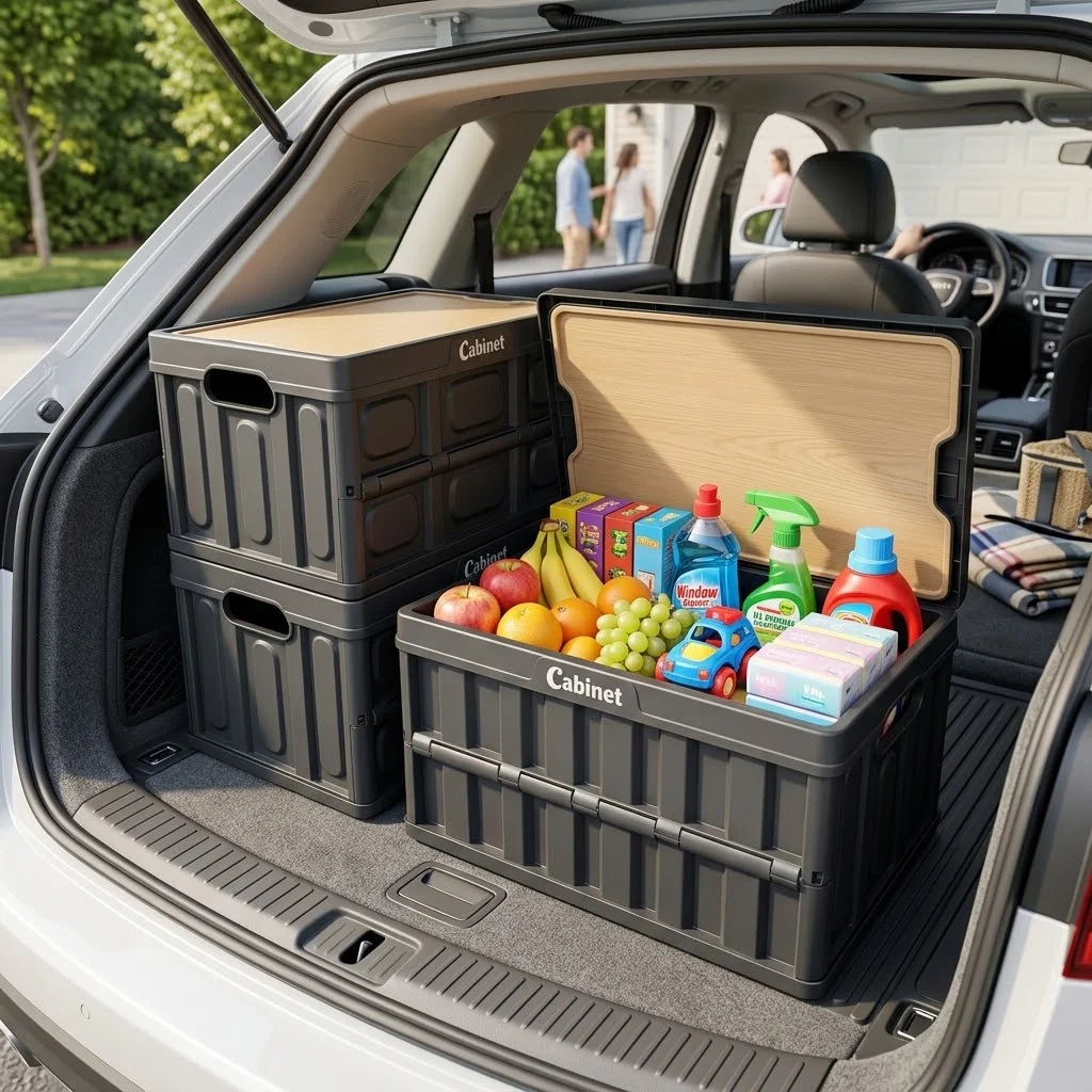 Car Trunk Organizer Foldable Storage Box - Boîte de rangement pliable avec couvercle,