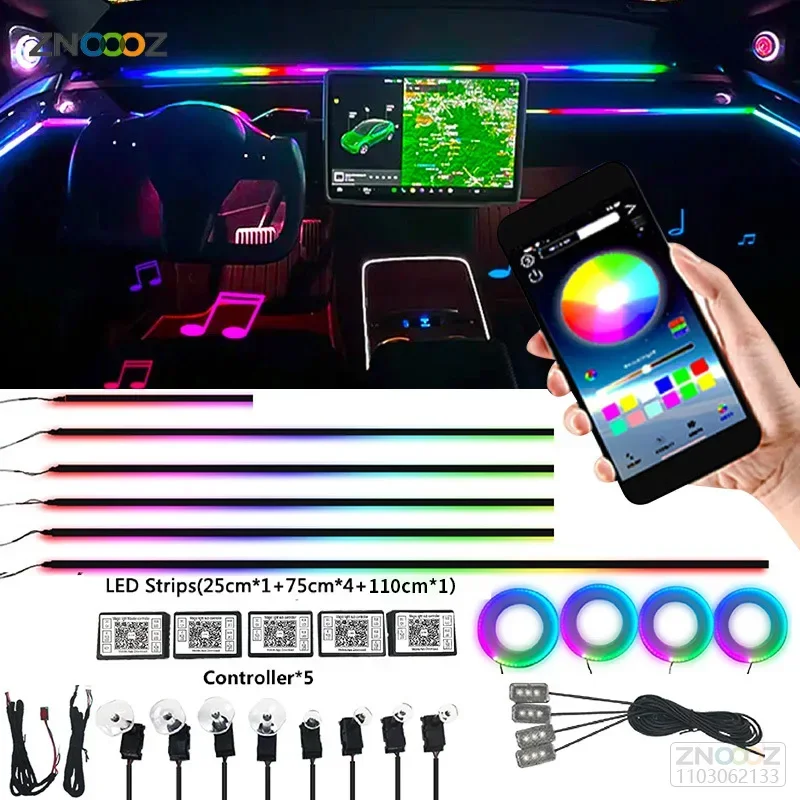 Lumières d'ambiance intérieure - Led Ambient Interior Car Lights App Control avis et prix