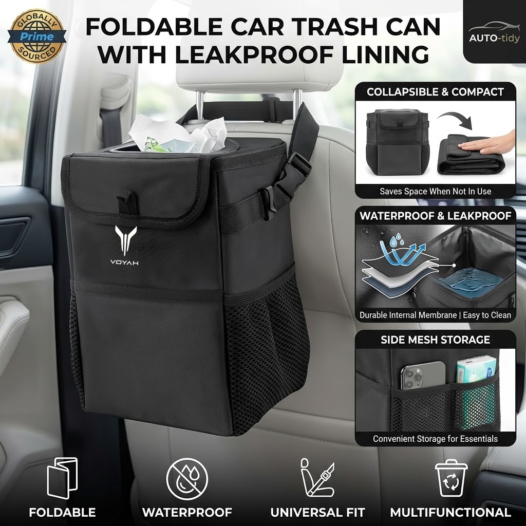 Poubelle de voiture pliable, p - Waterproof Car Trash Can With Lid avis et prix